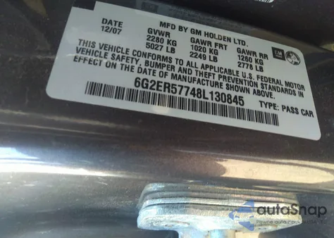 2008 Pontiac G8 из США, поврежденный, VIN 6G2ER57748L130845